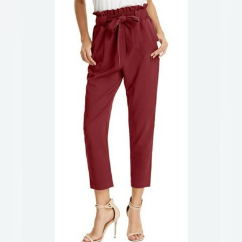 H&M Burgundy Paperbag Waist Pants size 0
